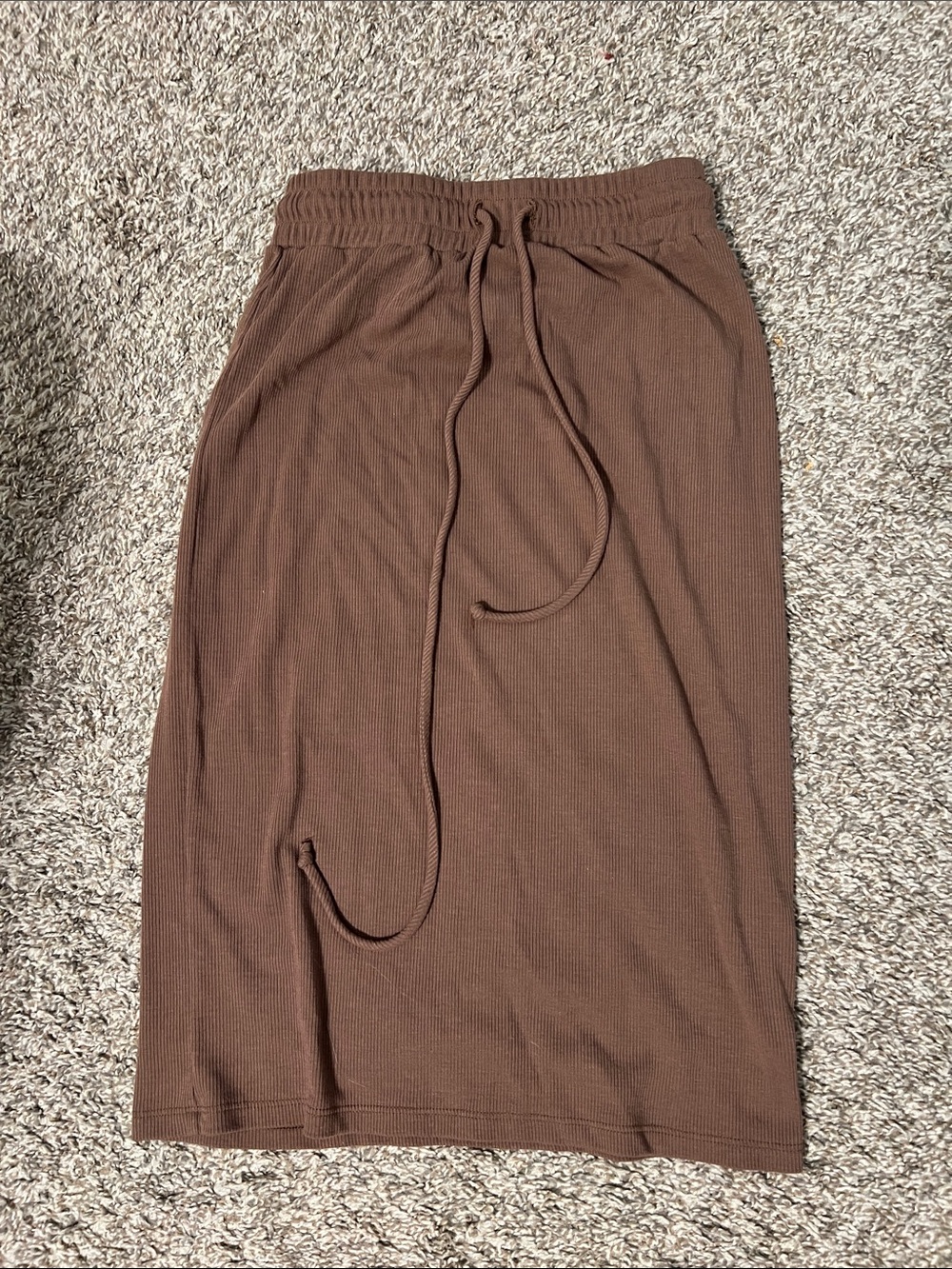Final Touch Brown Ribbed Midi Skirt with Drawstring